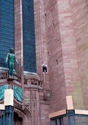 Abseiling down the West face