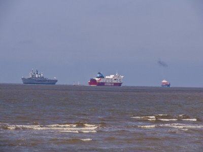 Ark Royal Ferry and Container ship passing Crosby.