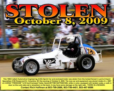 HOFFMAN SPRINT CAR AND TRAILER STOLEN