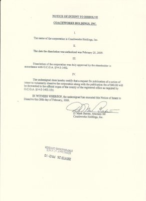 NOTICE OF INTENT TO DISOLVE COACHWORKS HOLDINGS INC.jpg