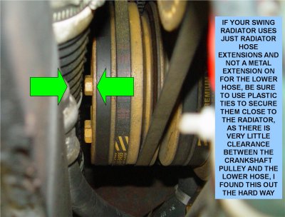 LOWER RADIATOR HOSE AND CRACKSHAFT PULLEY CLEARENCE