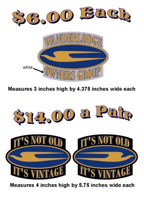 NEW WANDERLODGE OWNERS GROUP DECAL AND IT'S NOT OLD -IT'S VINTAGE RIGHT AND LEFT FACING DECALS