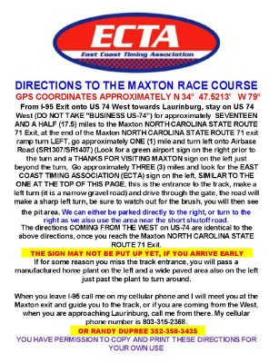 DIRECTIONS TO THE MAXTON RACE COURSE