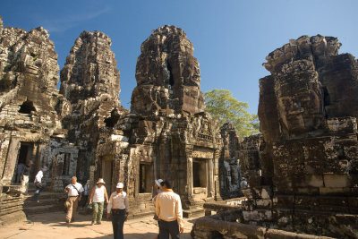 The Bayon is the centerpiece of Angkor Thom and is famous for its huge stone faces.