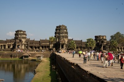 The outer approach to Angkor Wat over the temple moat