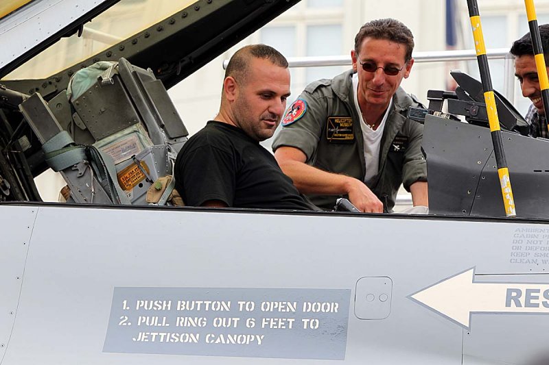 Demonstrating the fighter to the public
