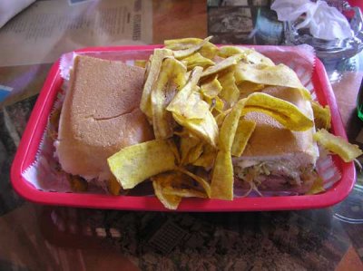 Cuban Sandwich and Plantain Chips at El Meson De Pepe Restaurant