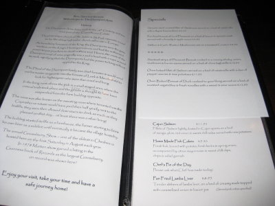 The history of the pub and sample of the imaginative menu