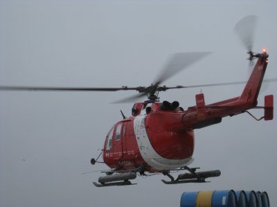 Helicopter landing at Carmanah Lighthouse