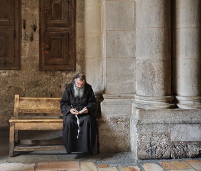 Studying in Holy Sepulchre Entrance