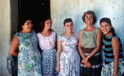 L to R Petra Aguilar Mesa, Christine Thomson, Ruth, Marian Thomson, Cecilla Aguilar Mesa in Mulege Mexico 1961