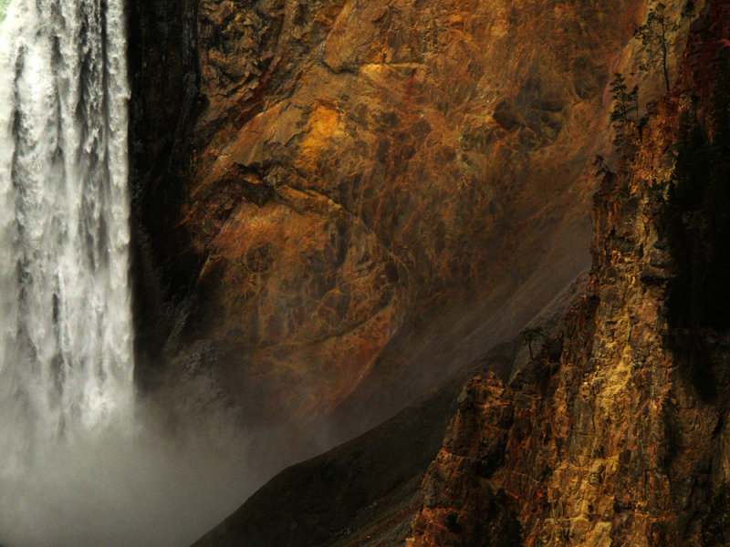 (Example F) Lower Falls of the Yellowstone River, 420mm long telephoto lens, horizontal framing.
