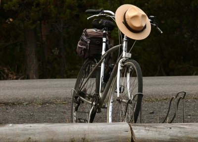 Rangers bike, Castle Geyser, Yellowstone National Park, Wyoming, 2008