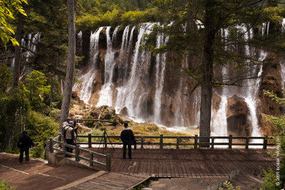 Photographers at Pearl Shoal Falls, the prettiest in Jiuzhai Nature Park