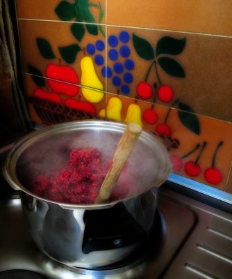 First step: put the berries in a big pan....
