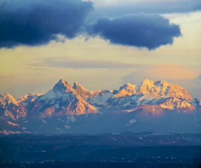 The Alps look at the sunset on the other side of the lake....