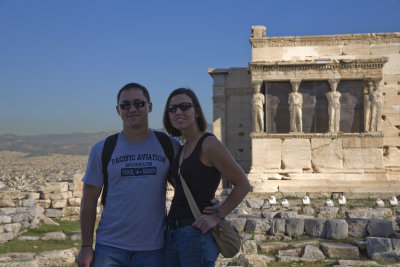 ronnie and michelle at the acropolis with the old temple of athena (background)
