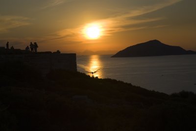 sunset over the aegean sea from cape sounion