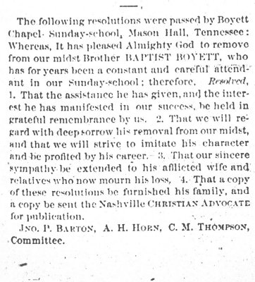 Baptist Boyett 1887 Mason Hall, TN