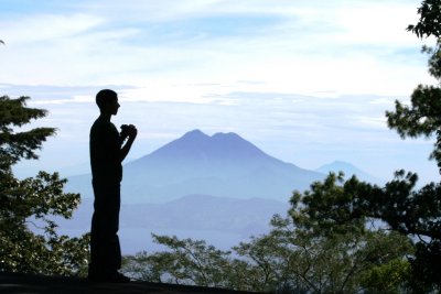 Nick silhouetted against Volcan San Vicente