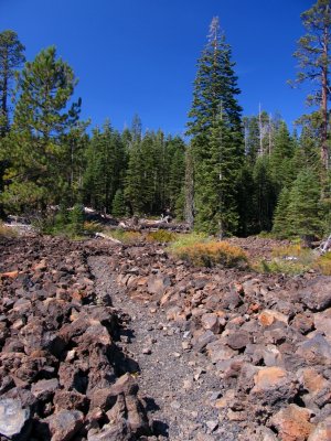 Trail across lava rocks near trailhead