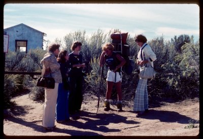 Teddi being interviewed by reporters in 1976 at the Blue Shack
