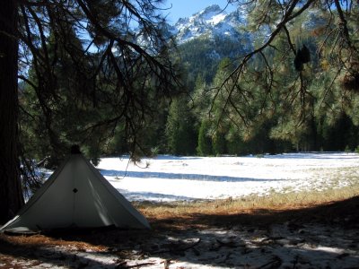 My snowfree campsite in Morris Meadows