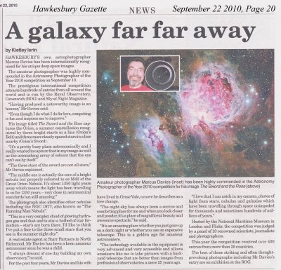 Writeup in Hawkesbury Gazette