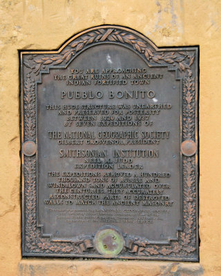 Plaque for Pueblo Bonito