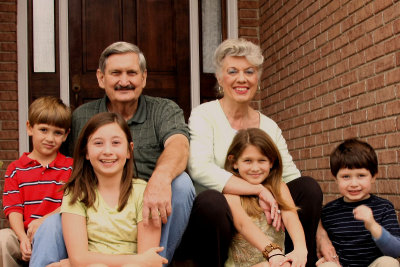 Jack and Carol with the grandchildren - trying to pose everyone . . .