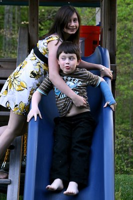 Playing on the backyard slide