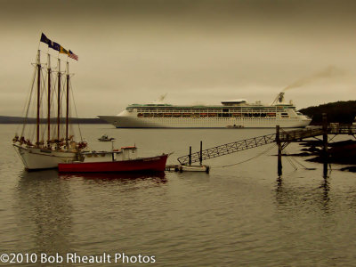 Cruise ship arrives on a dreary day