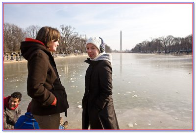 by the frozen Reflecting Pool