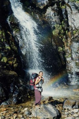 Tania by a waterfall