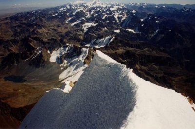 Razor sharp ridge down Huayna Potosi