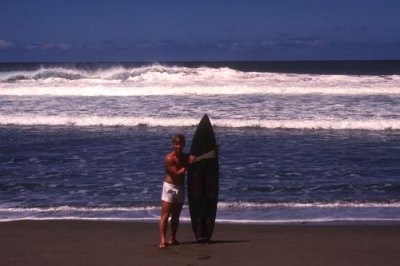 Paul and his surfboard at Sigatoka