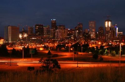 Denver skyline at twilight