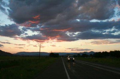 Approaching Alamosa at sunset