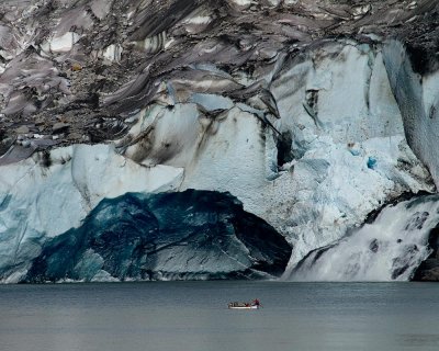 Canoe tour boat looking at a recent calving on Mendenhall Glacier