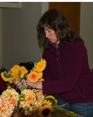 Amy Mills working on the flower arrangements