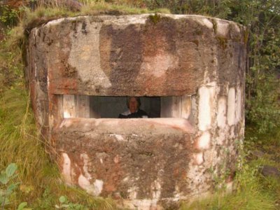 WalkUpNarvicMountainPatInWW2Bunker.JPG