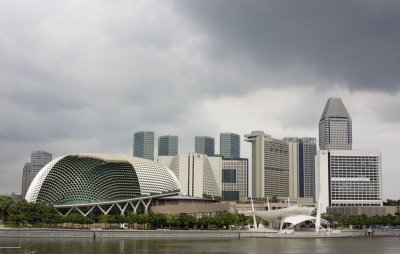 Espanade Theatres on the Bay with Singapore Skyline