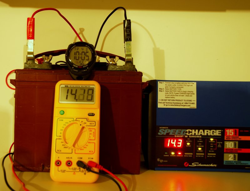 By 10:05:56, or within 14 seconds, the voltage was already 14.13 volts: