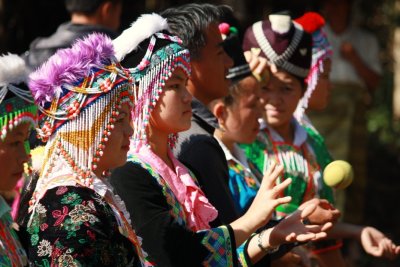 Hmong girls and boys playing a ritual ballgame