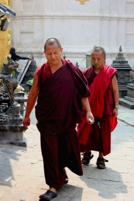 Walking clockwise around the stupa