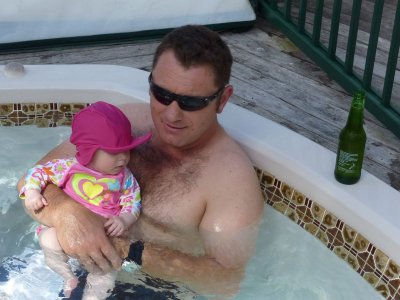My first dip in the spa with Daddy