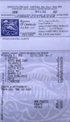 Restaurant bill