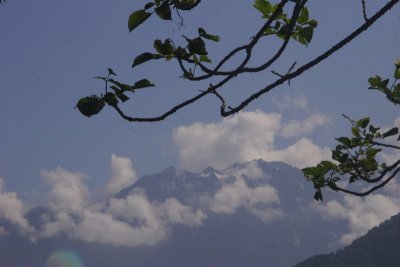 View of cloud covered Kanchenjunga peak