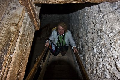 Lauren climbing the keep