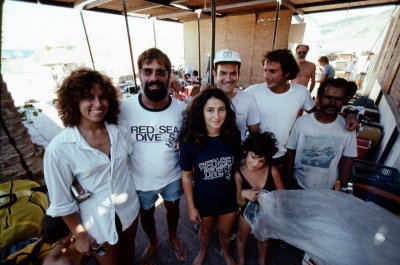 Red Sea Divers staff, L-R Sharon, Howard, Rachel, Yossi, Ayelet, Agadi and Chmeed. 